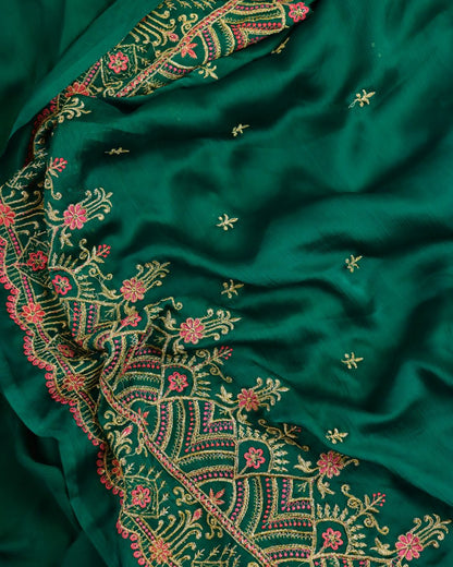 Emerald Green Embroidered Silk Saree