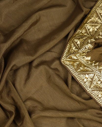 Earthy Brown Embroidered saree