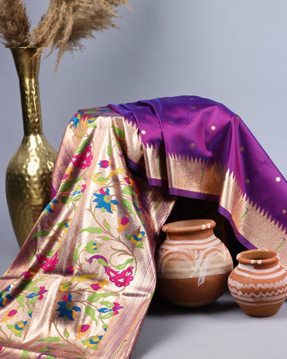 Royal Purple Paithani Silk Saree with Rich Zari Pallu