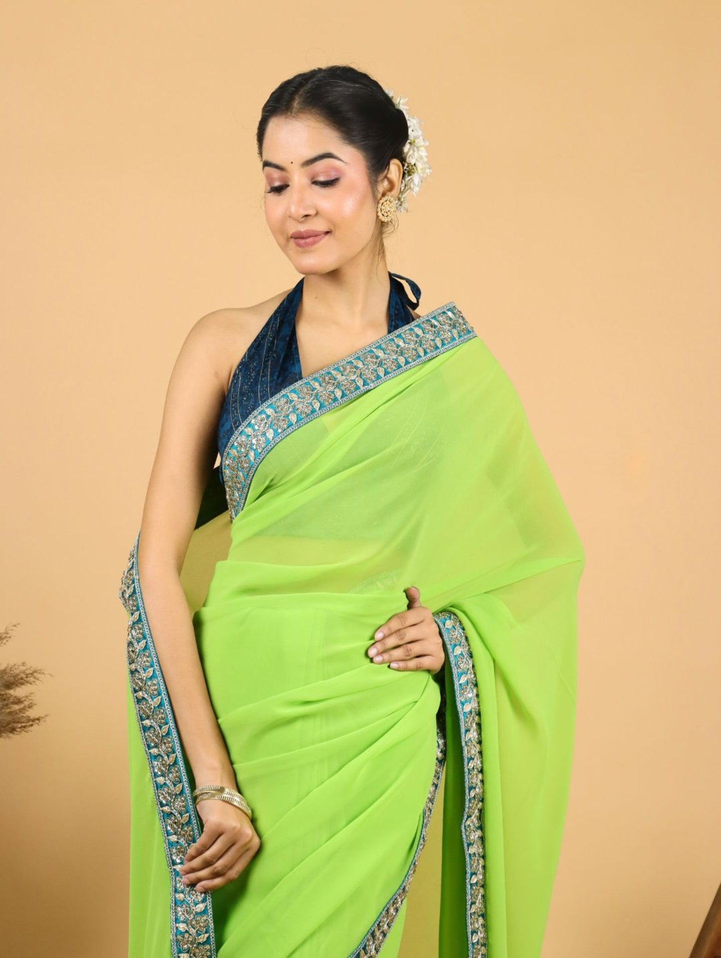 Lime green Georgette Saree