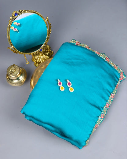 Sky Blue Embroidered Designer Saree