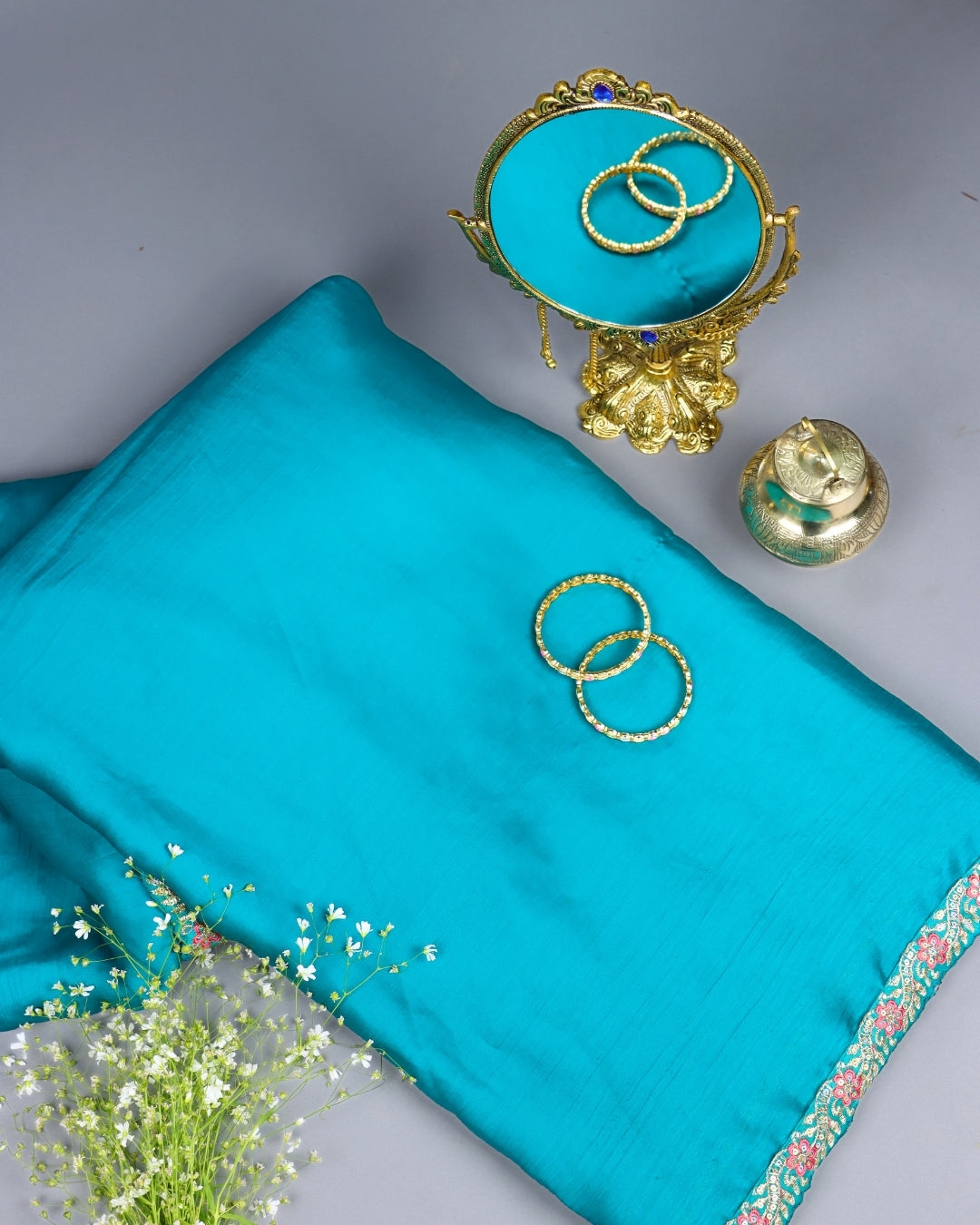 Sky Blue Embroidered Designer Saree