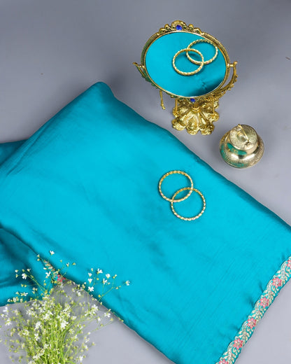 Sky Blue Embroidered Designer Saree