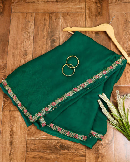Emerald Green Embroidered Silk Saree