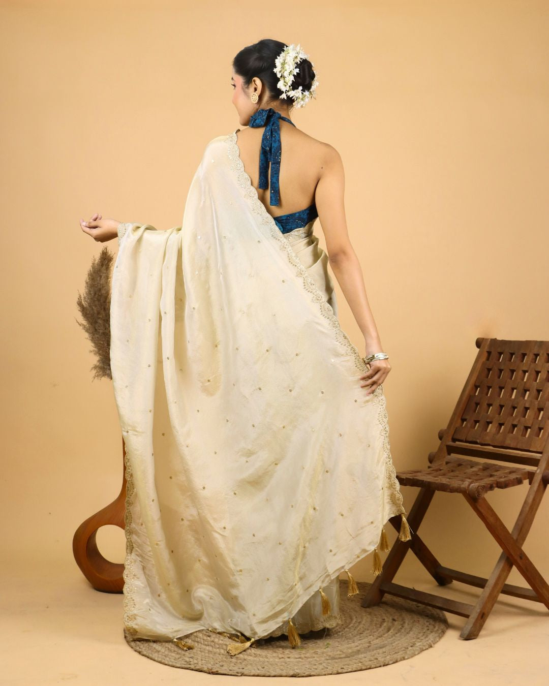 Ivory White Silk Saree