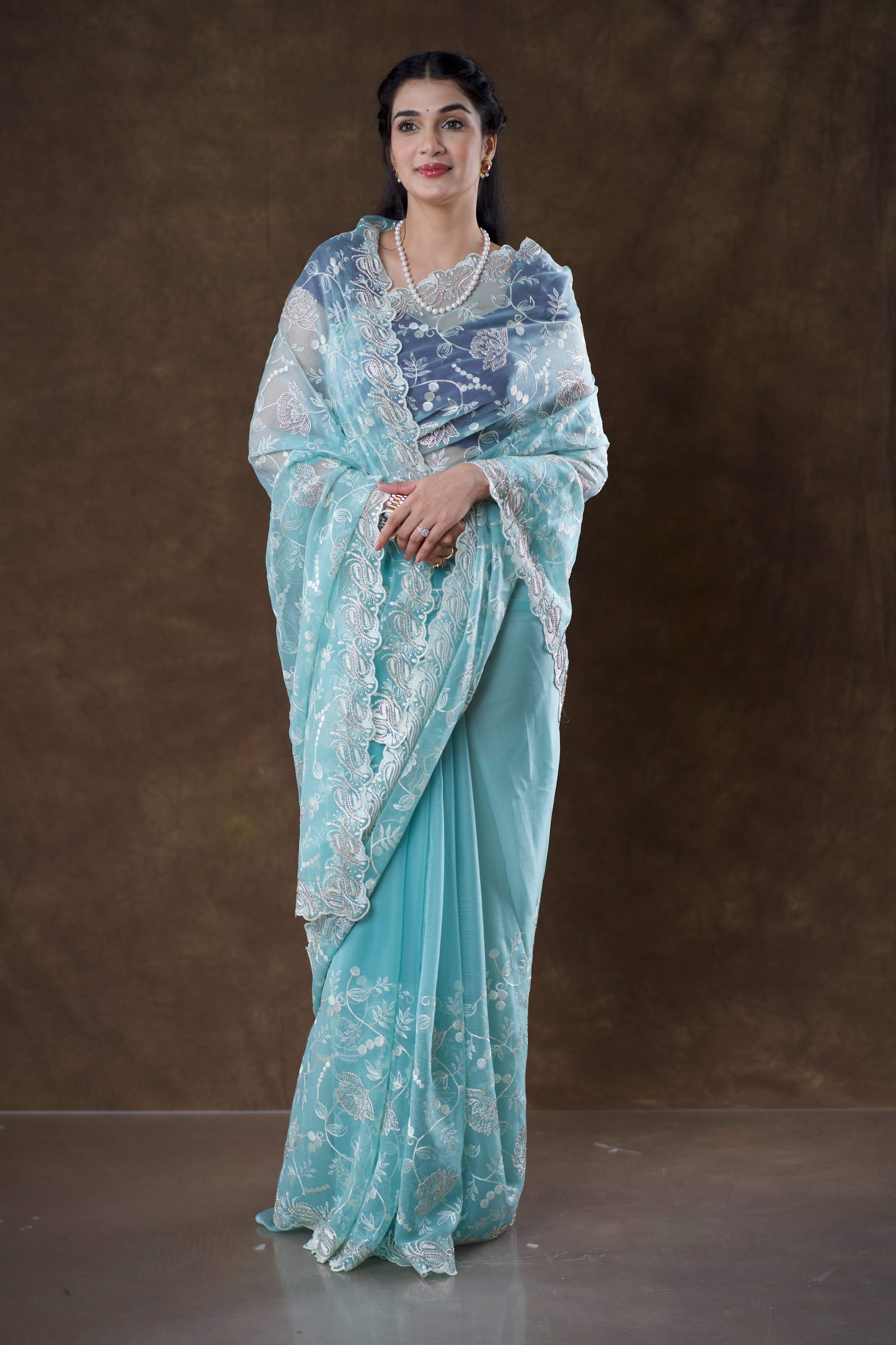 Premium Net Saree with Thread Embroidery
