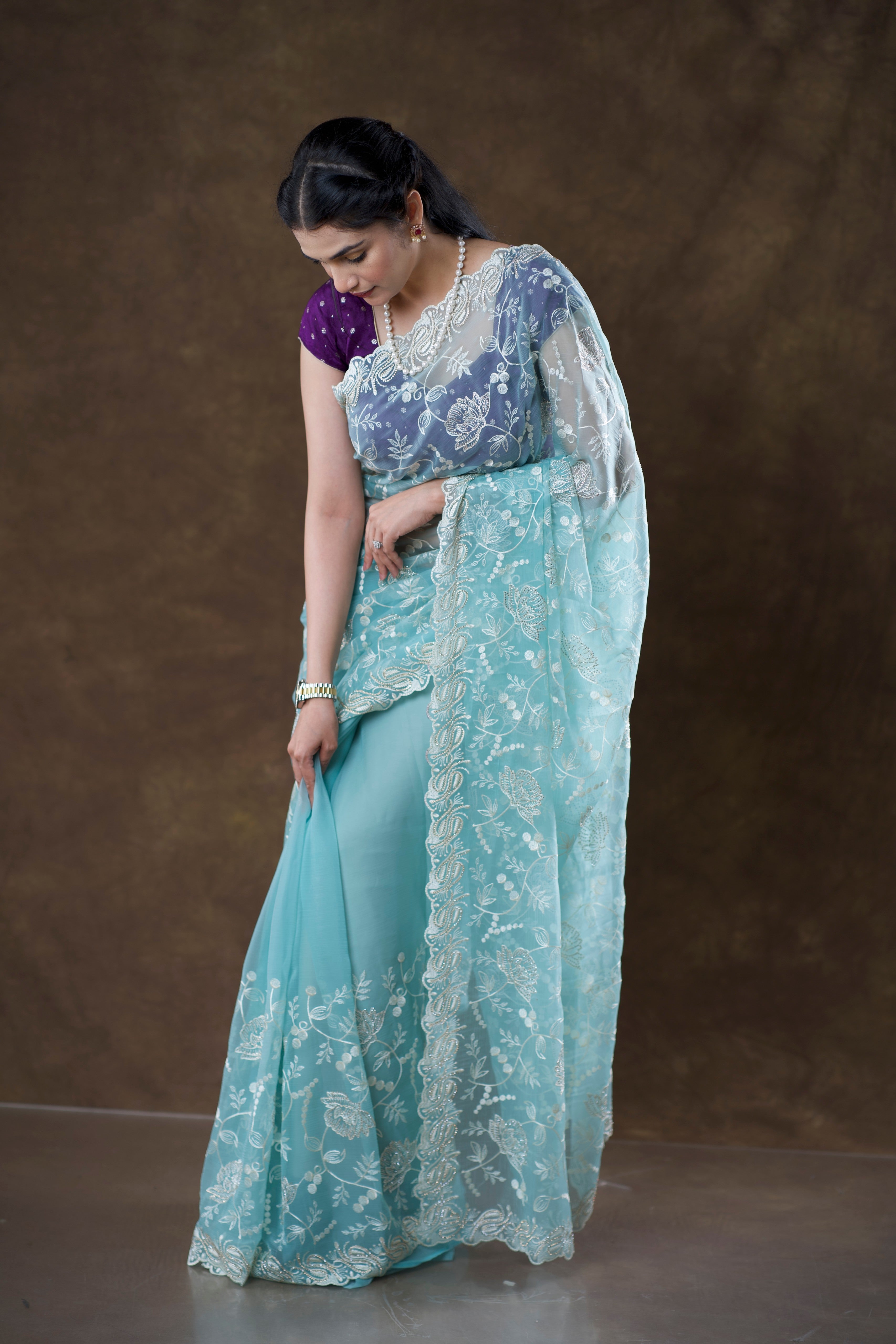 Premium Net Saree with Thread Embroidery