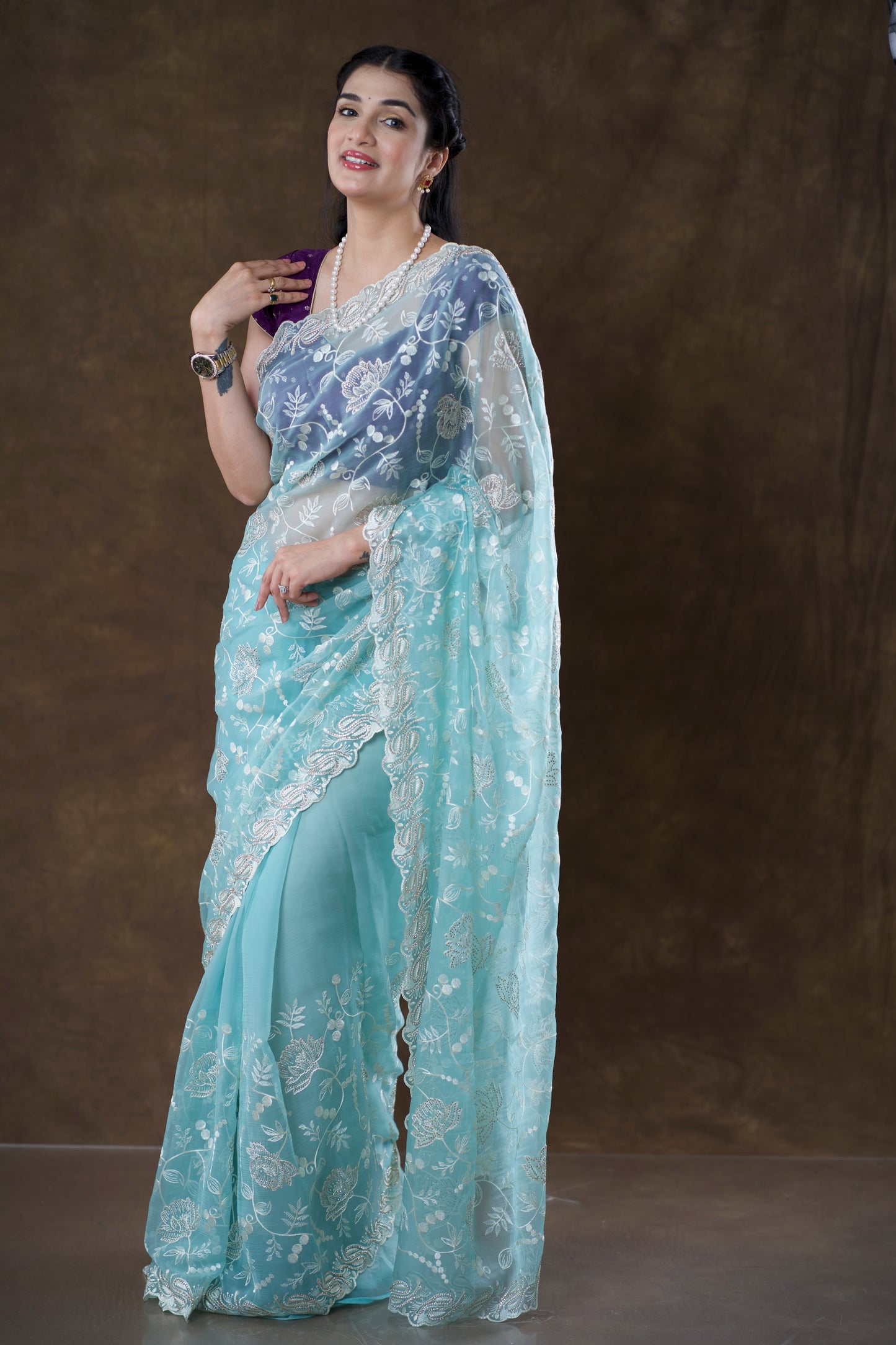 Premium Net Saree with Thread Embroidery