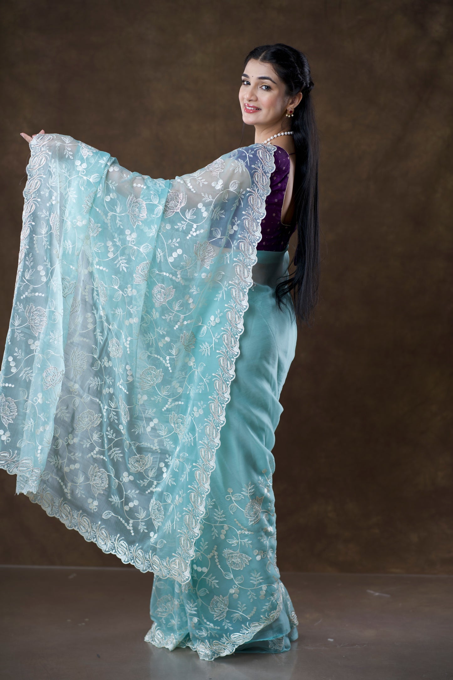 Premium Net Saree with Thread Embroidery