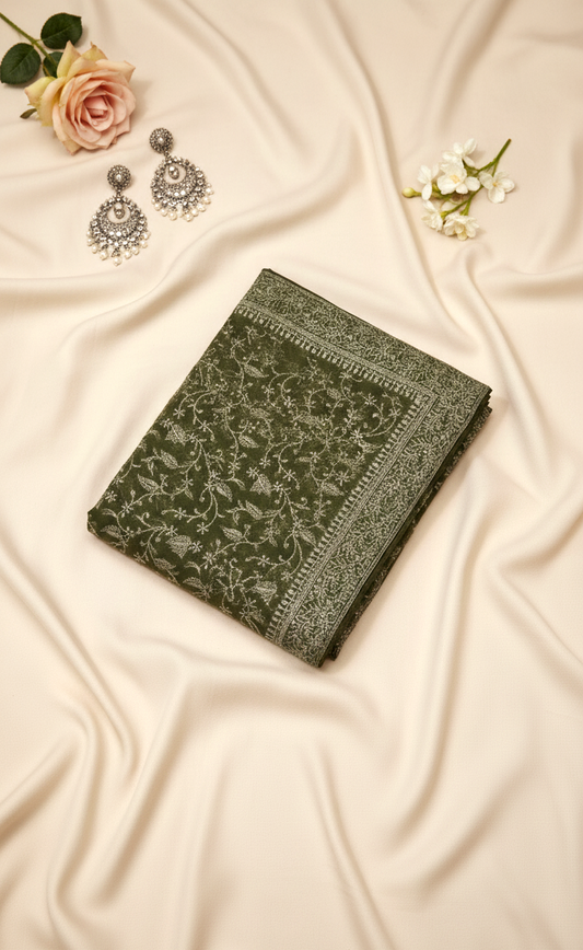 Olive Green Tissue Silk Saree