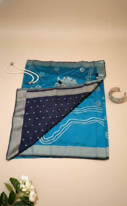 Ocean Teal Mashru Silk Saree