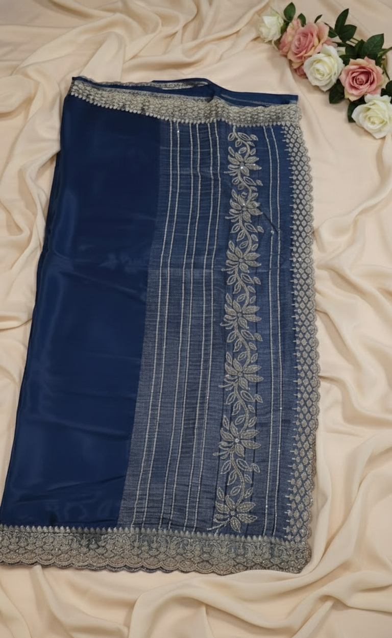 Midnight Blue Chiffon Saree