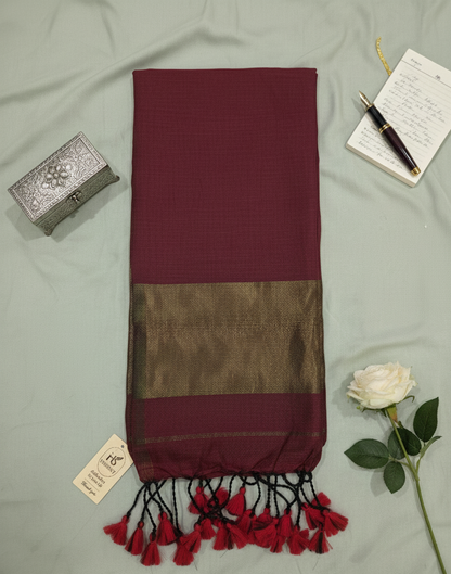 Maroon Khadi Cotton Saree