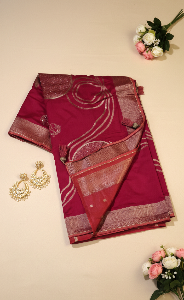 Crimson Red Mashru Silk Saree