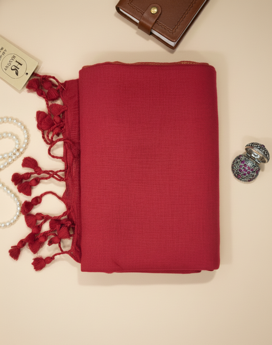 Crimson Red Khadi Cotton Saree