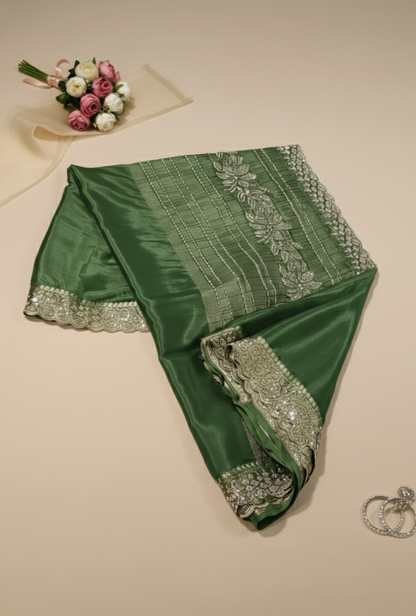 Parrot Green Chiffon Saree
