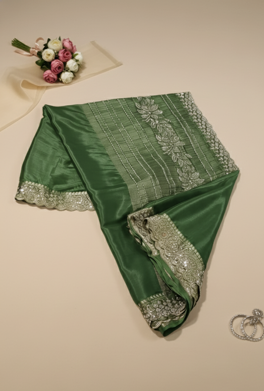 Parrot Green Chiffon Saree
