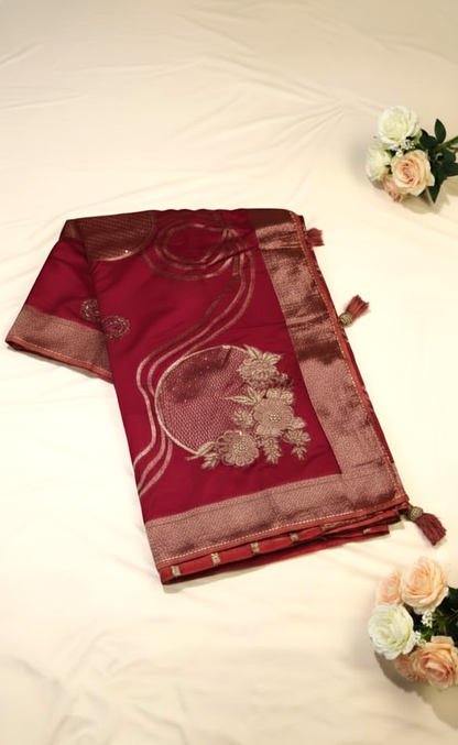 Crimson Red Mashru Silk Saree