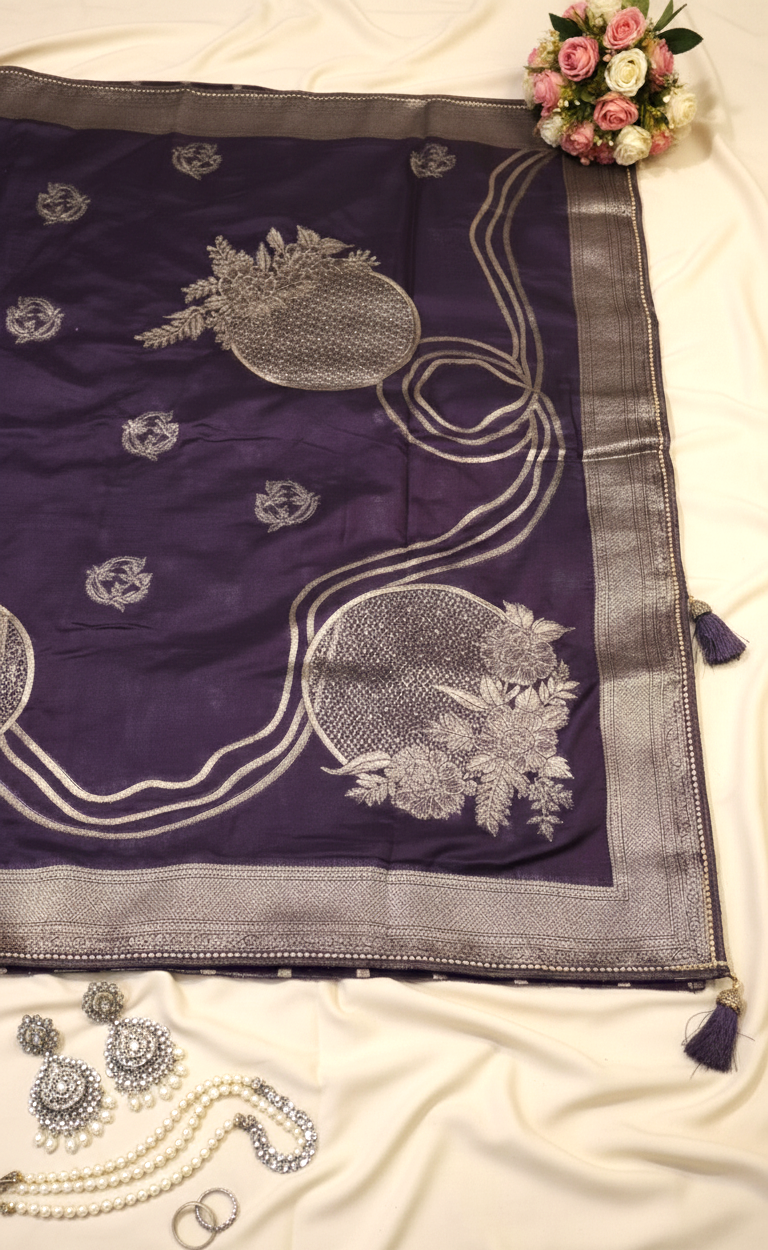 Midnight Purple Mashru Silk Saree