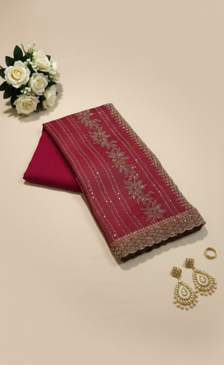 Crimson Red Chiffon Saree