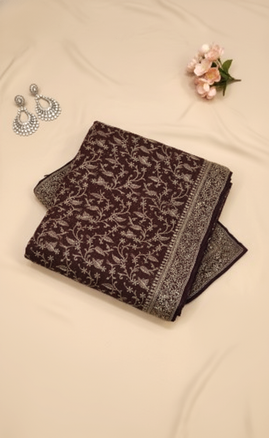 Wine Brown Royale Tissue Silk Saree