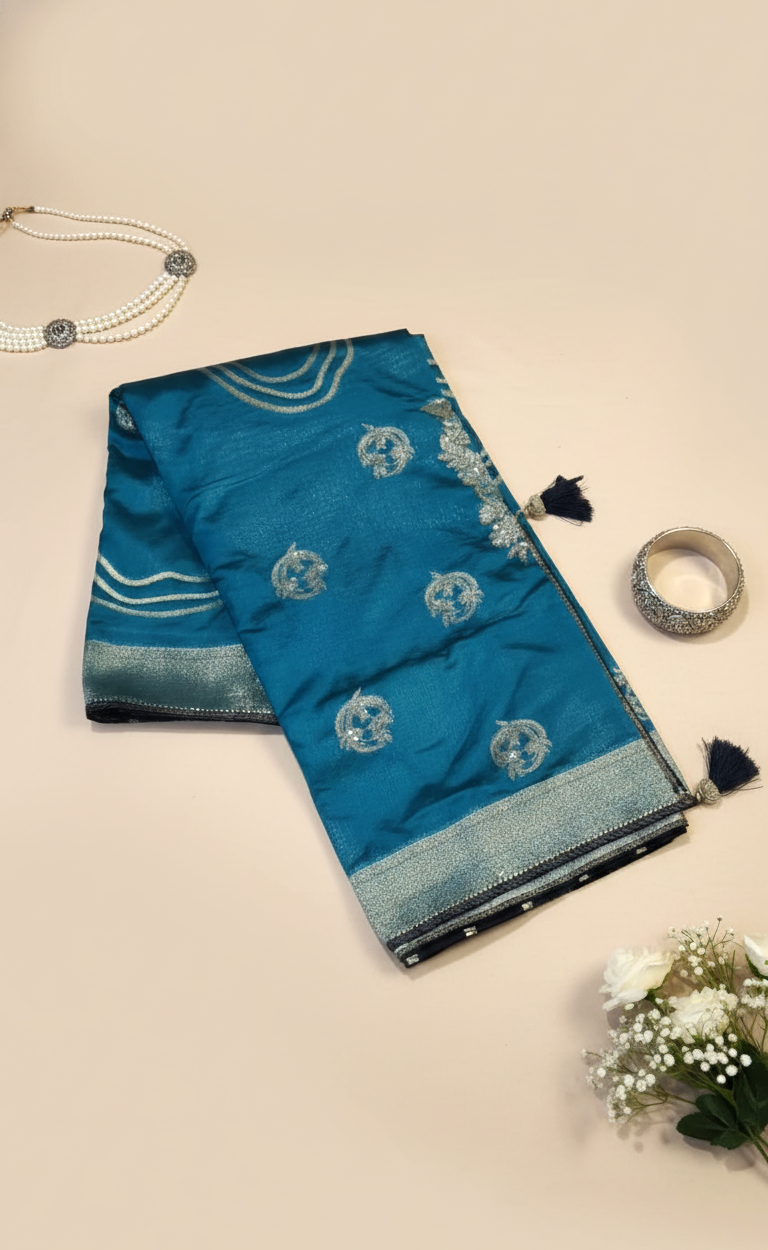 Ocean Teal Mashru Silk Saree
