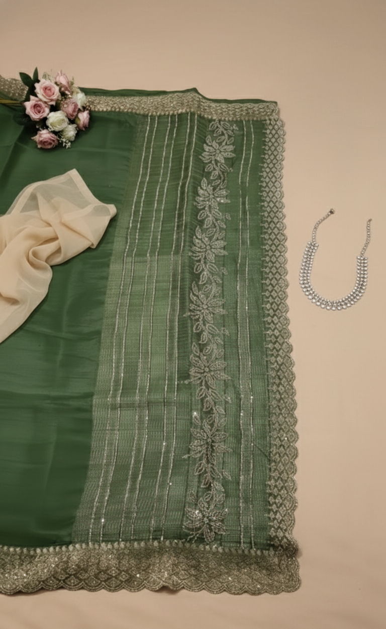 Parrot Green Chiffon Saree