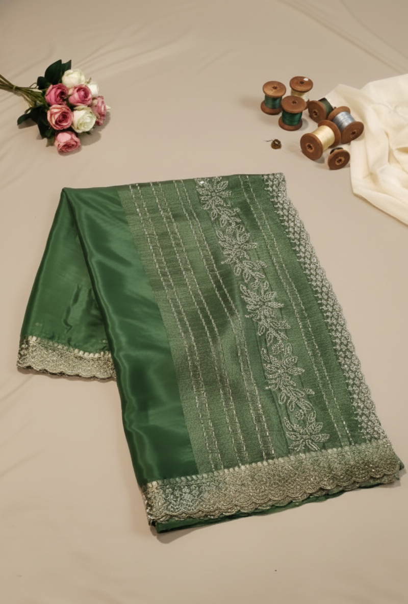 Parrot Green Chiffon Saree