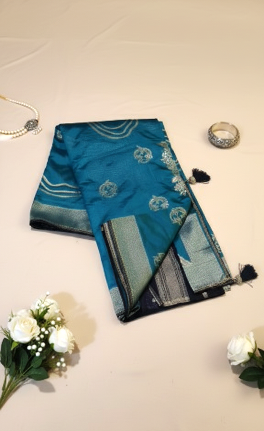 Ocean Teal Mashru Silk Saree