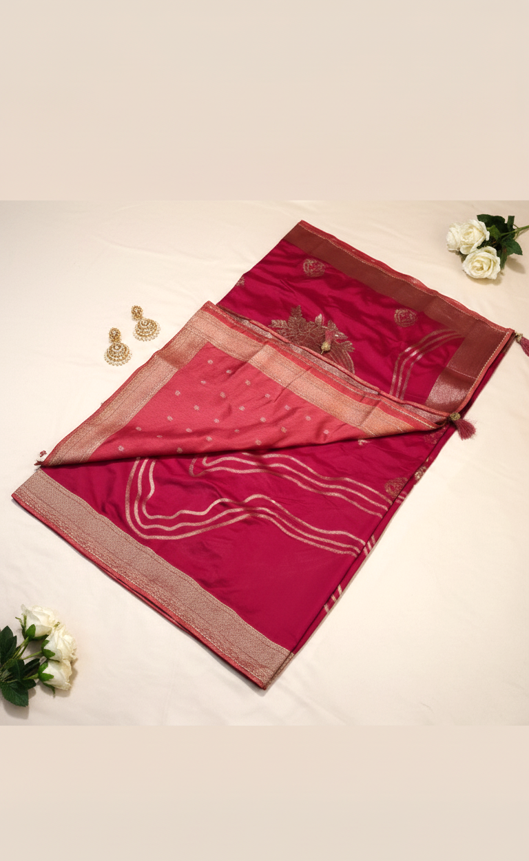 Crimson Red Mashru Silk Saree