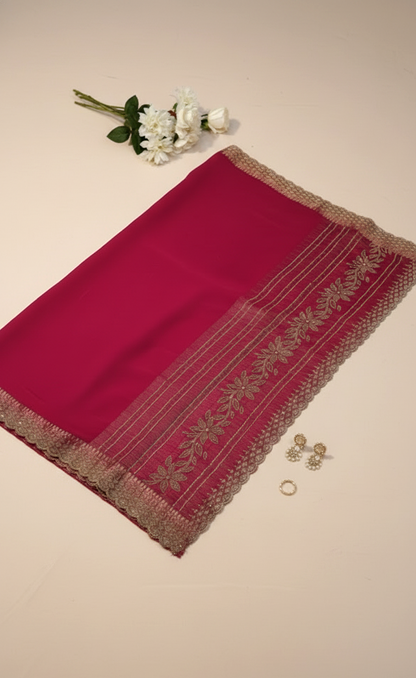 Crimson Red Chiffon Saree