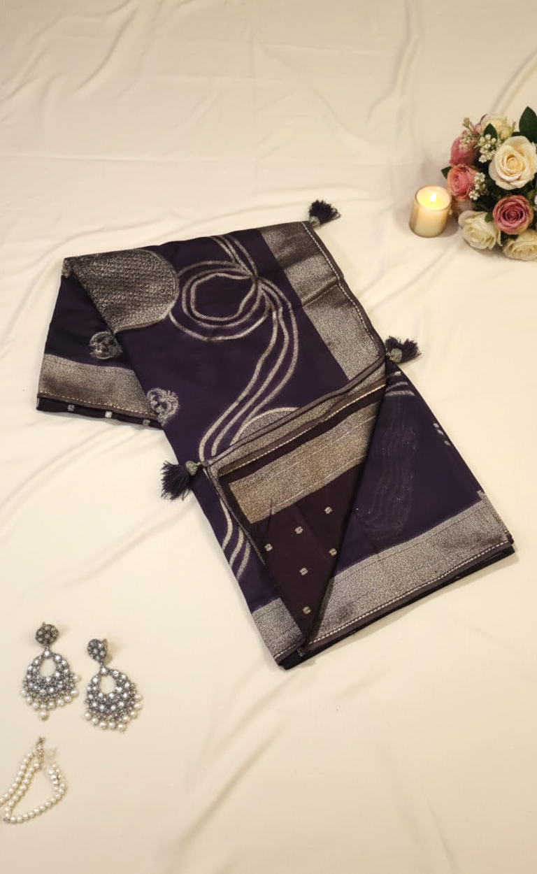 Midnight Purple Mashru Silk Saree