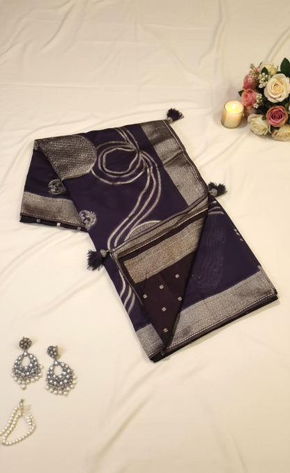Midnight Purple Mashru Silk Saree