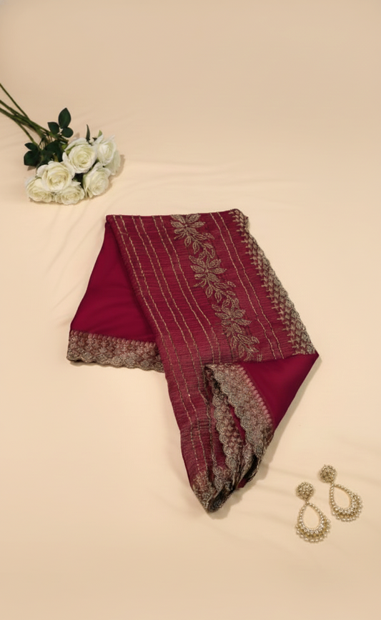 Crimson Red Chiffon Saree