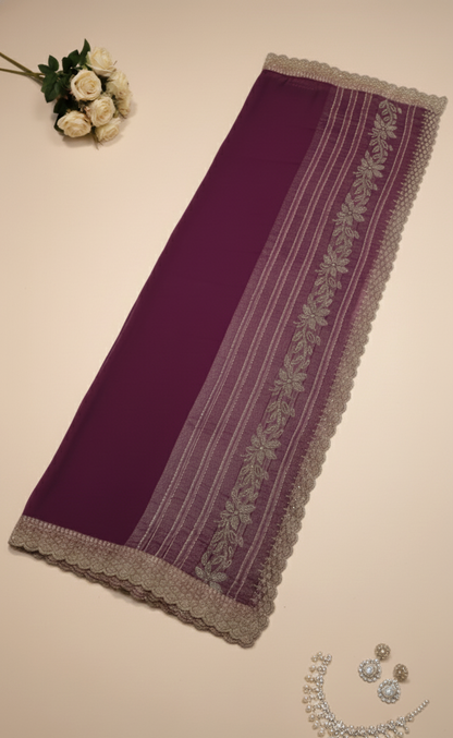 Purple orchid Chiffon Saree