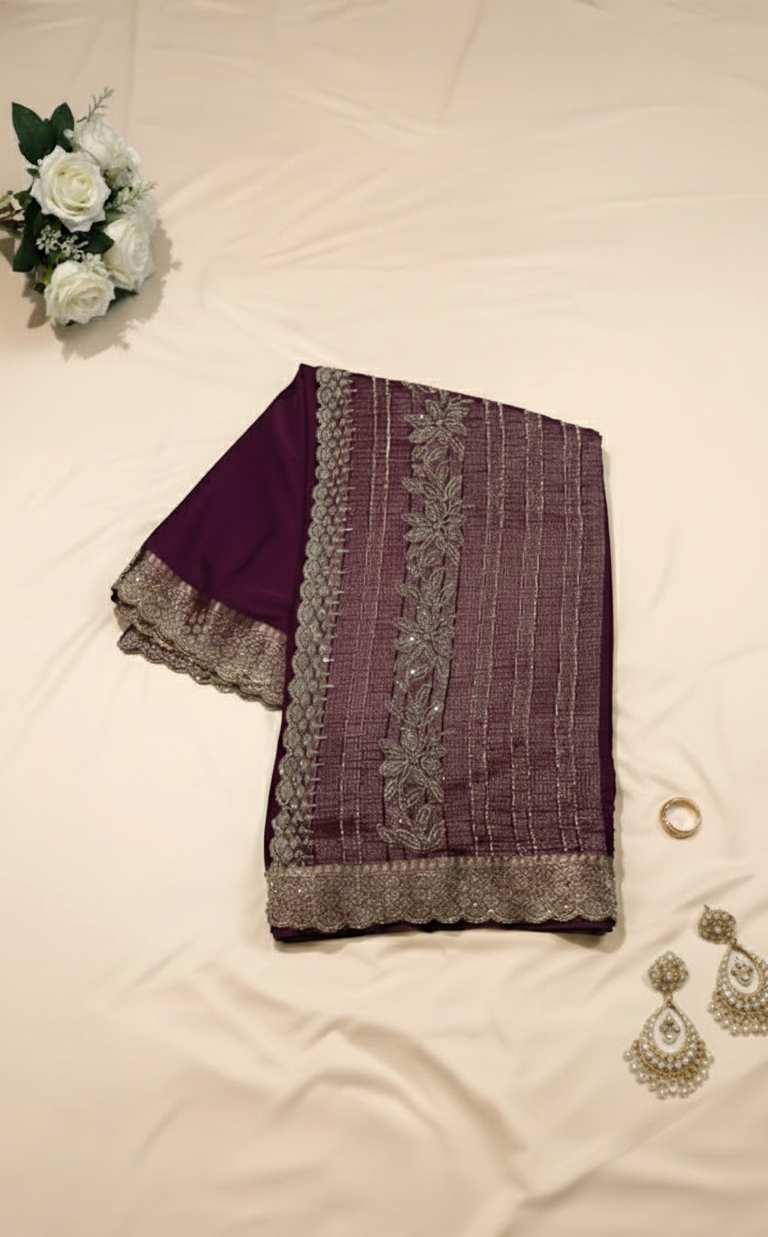 Purple orchid Chiffon Saree