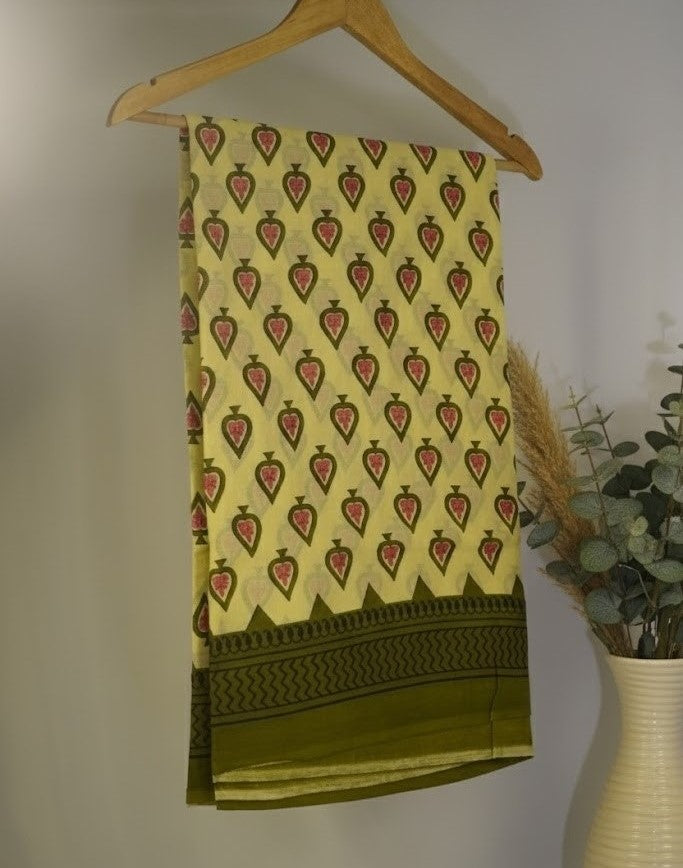 Olive Bloom Mul Cotton Saree