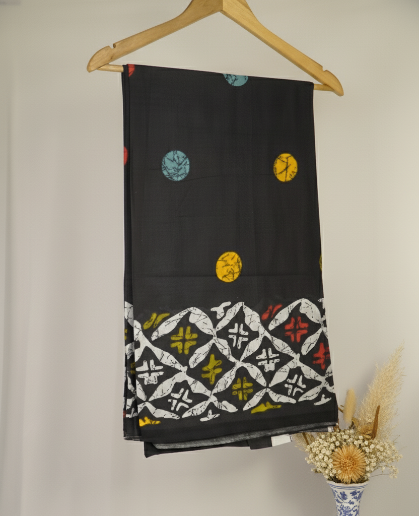 Midnight Black Mul Cotton Saree