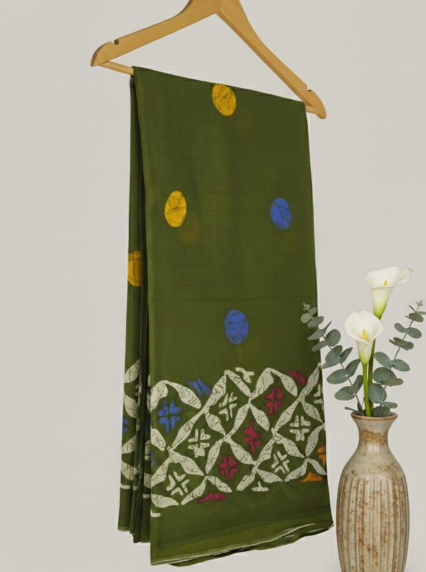 Hassiny Olive Green Mul Cotton Saree