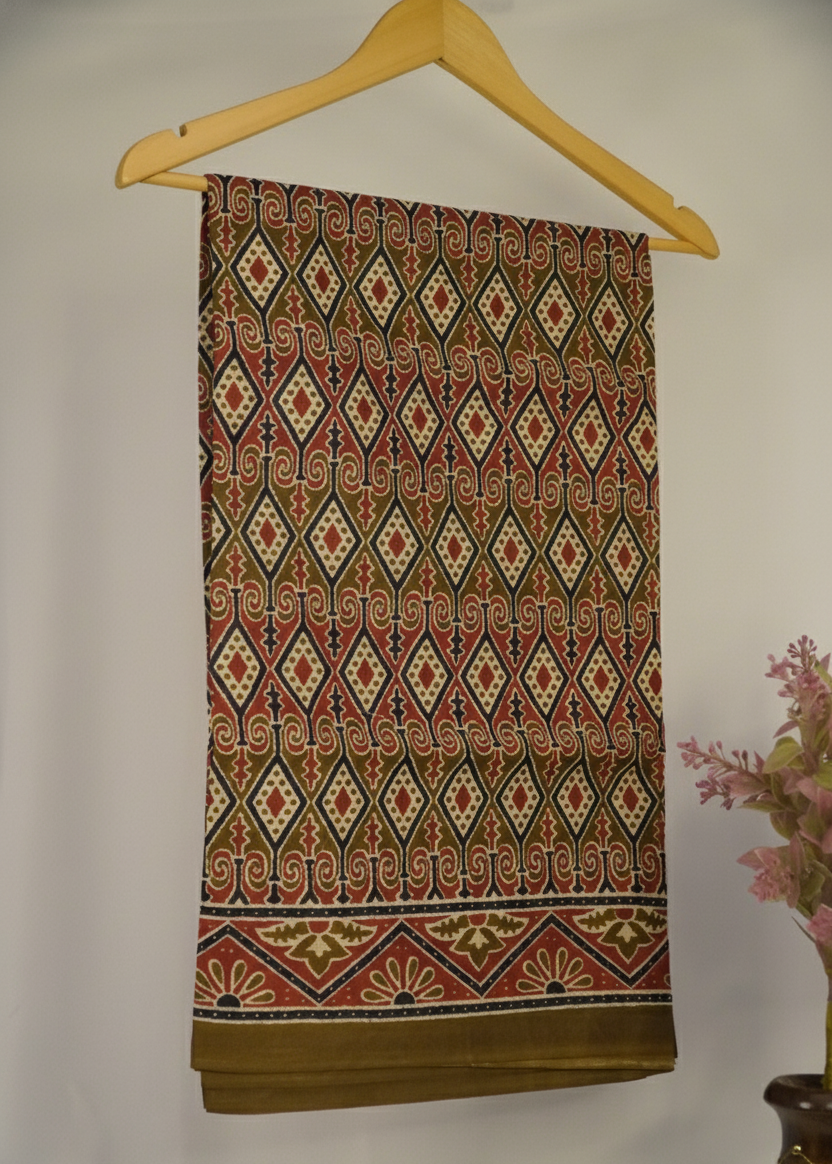 Earthy Brown Mul Cotton Saree