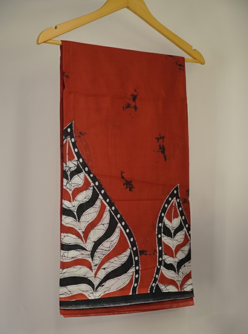 Deep Crimson Red Mul Cotton Saree