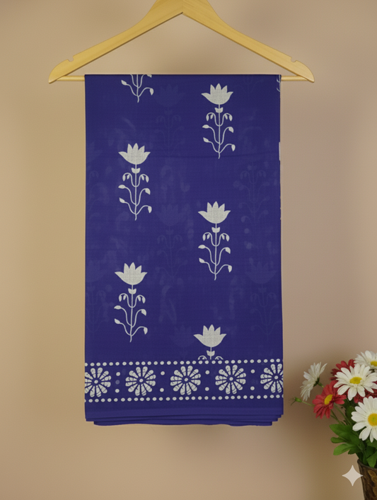 Sapphire Blue Mul Cotton Saree