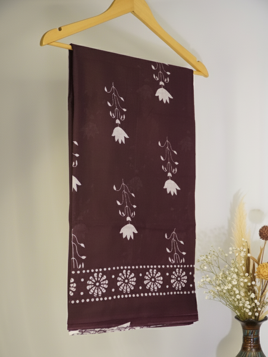 Cocoa Brown Mul Cotton Saree