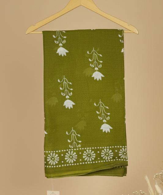 Olive Green Base Mul Cotton Saree