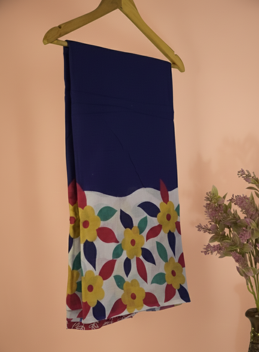 Deep Navy Blue Mul Cotton Saree