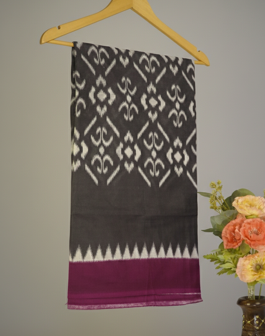 Charcoal Grey Mul Cotton Saree