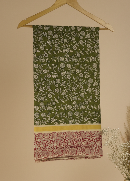 Olive Green Mul Cotton Saree