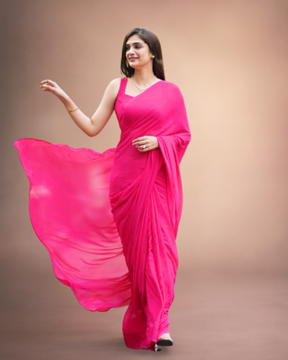 Roselle Pink Flow Georgette Saree