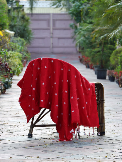 Crimson Red Star Cotton Saree