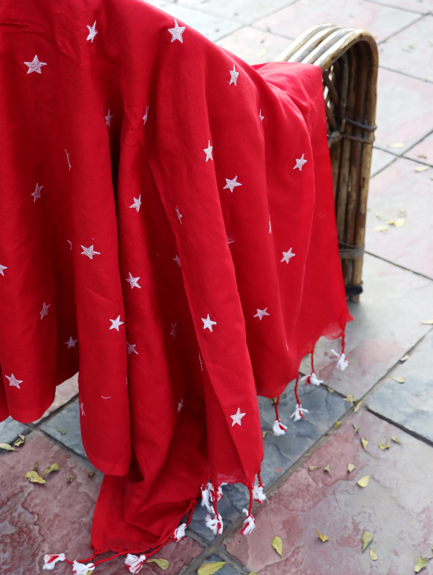 Crimson Red Star Cotton Saree